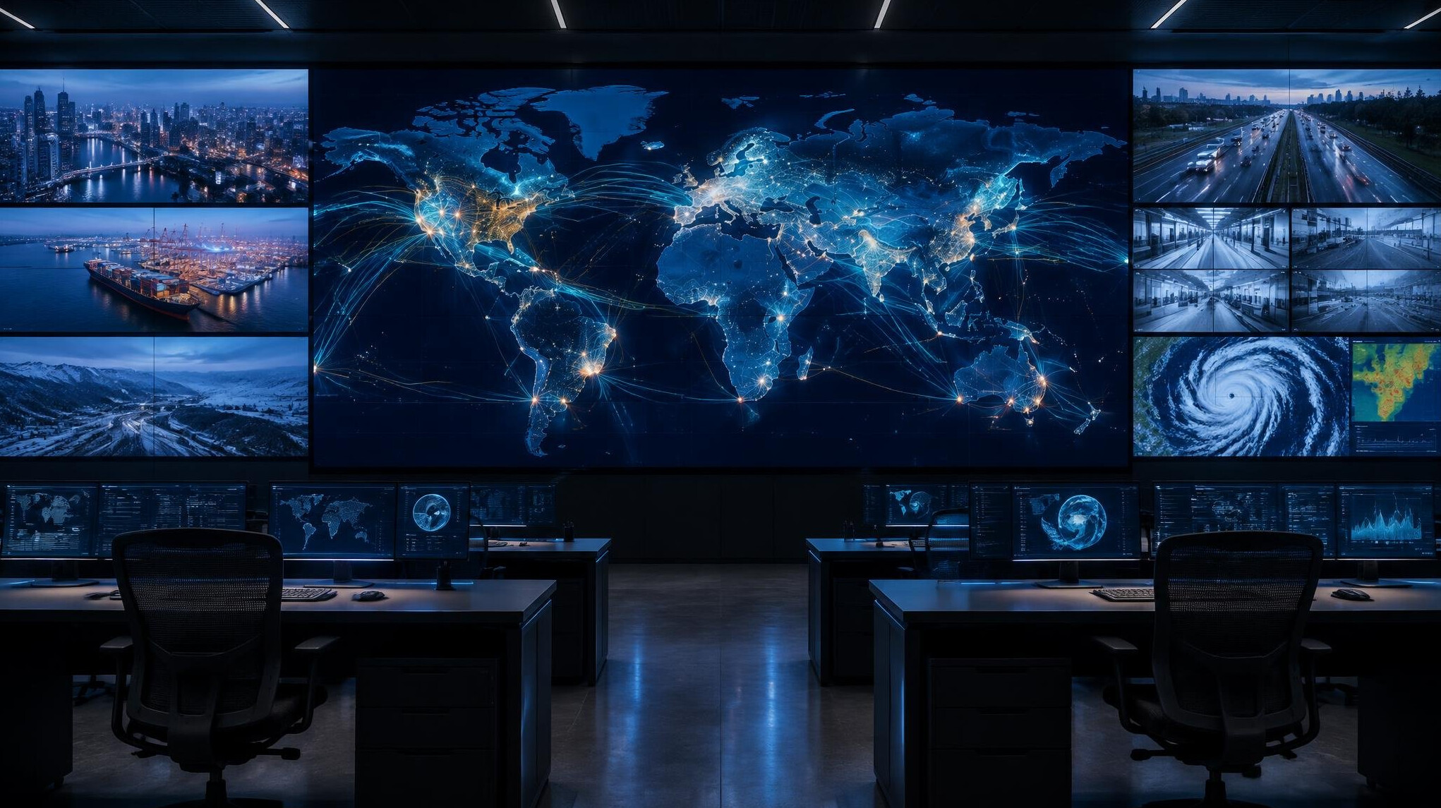 Network operations centre with screens showing global content delivery routes